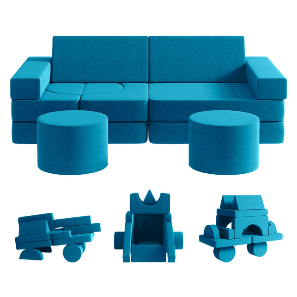 Multicolor Medium Kids Couch 13PCS, Kids Sofa for Playroom Bedroom, Modular Play Couch