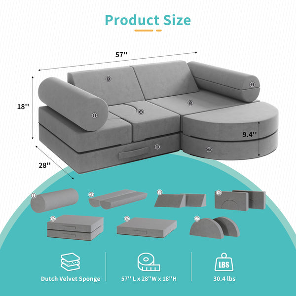 Kids Couch, Large Size Multifunctional Toddler Sofa with Modular Kid Couch (14PCS)
