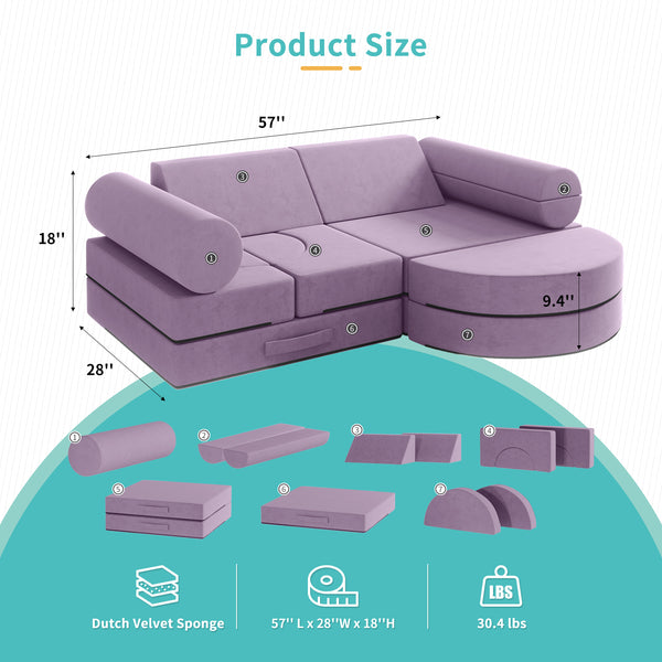 Kids Couch, Large Size Multifunctional Toddler Sofa with Modular Kid Couch (14PCS)