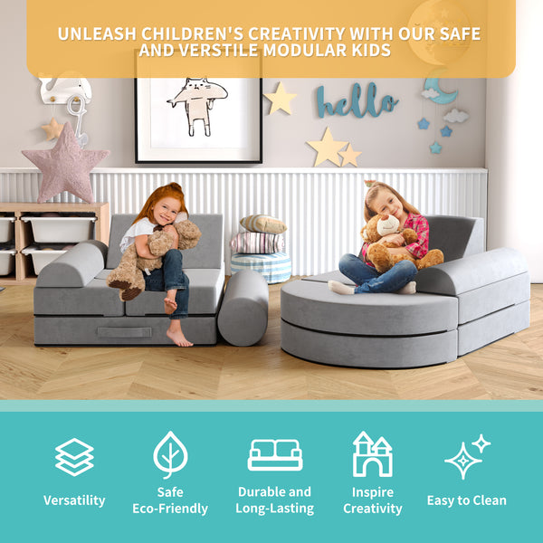 Kids Couch, Large Size Multifunctional Toddler Sofa with Modular Kid Couch (14PCS)