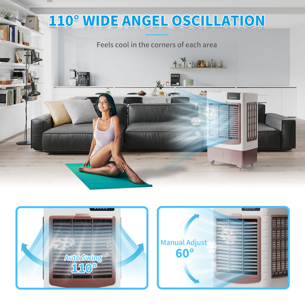 Evaporative Cooler, 3531CFM Evaporative Air Cooler with 10.6 Gal Large Tank, 130°Oscillation Swamp Cooler