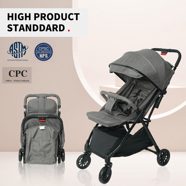 Lightweight Baby Stroller, Gravity Automatic One-Hand Fold Travel Stroller for Baby and Toddlers 0-3, Ultra Compact Stroller for Airplane with Adjustable Backrest, Canopy and Footrest