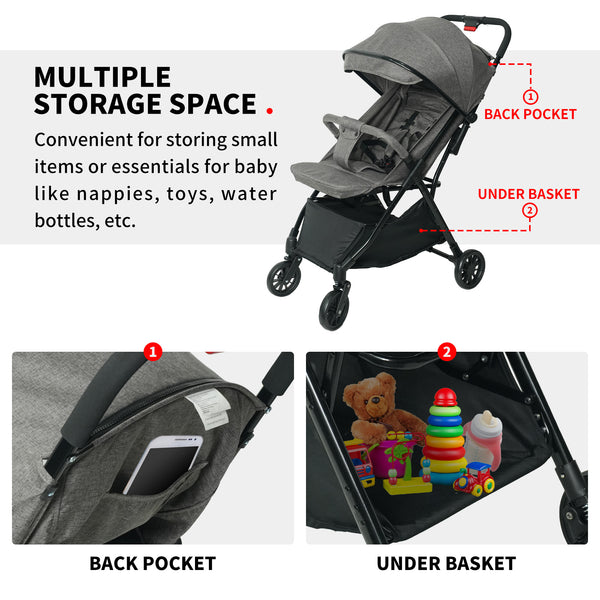 Lightweight Baby Stroller, Gravity Automatic One-Hand Fold Travel Stroller for Baby and Toddlers 0-3, Ultra Compact Stroller for Airplane with Adjustable Backrest, Canopy and Footrest