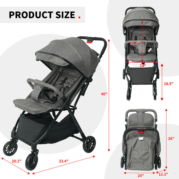 Lightweight Baby Stroller, Gravity Automatic One-Hand Fold Travel Stroller for Baby and Toddlers 0-3, Ultra Compact Stroller for Airplane with Adjustable Backrest, Canopy and Footrest