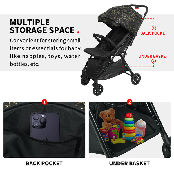 Lightweight Baby Stroller, Gravity Automatic One-Hand Fold Travel Stroller for Baby and Toddlers 0-3, Ultra Compact Stroller for Airplane with Adjustable Backrest, Canopy and Footrest