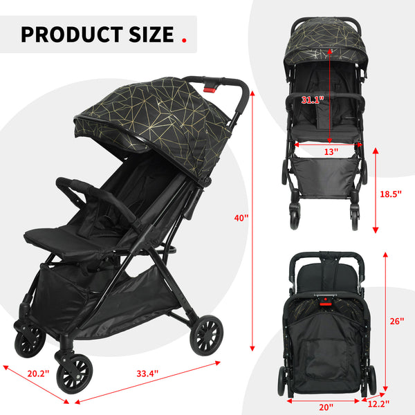 Lightweight Baby Stroller, Gravity Automatic One-Hand Fold Travel Stroller for Baby and Toddlers 0-3, Ultra Compact Stroller for Airplane with Adjustable Backrest, Canopy and Footrest