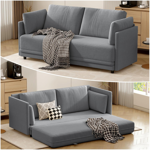 Folding Sofa Bed Queen, Sleeper Sofa for 4 Seats with Pillows, 78.3'' Adult Floor Couch with Linen Cover, Convertible Fold Out Couch for Indoor Bedroom, Living Room, Guest Room, Movie Room