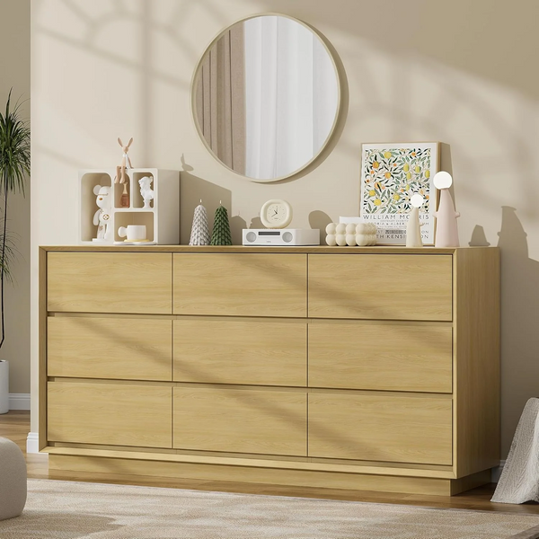 Pipleo 9 Drawer Dresser for Bedroom, 63" Large Drawer Dresser with 9 Deep Chests of Drawers for Bedroom, Living Room, Closet