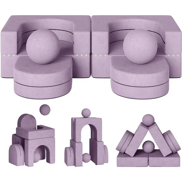 8PCS Modular Kids Sofa, Kids Modular Couch Toddler with 2 Balls, Kids Couch Play Set 8 in 1 Baby Foam Sofa Kids Couch for Playroom