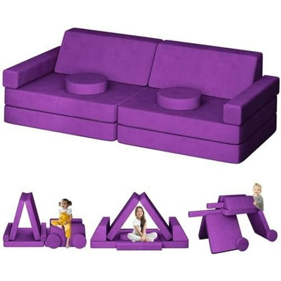 DEYGIA 10Pcs Modular Kids Sofa, 65.4" Kids Play Couch for Playroom Bedroom, Multifunctional Modular Toddler Couch, Over 10 Combinations Creative Sofa