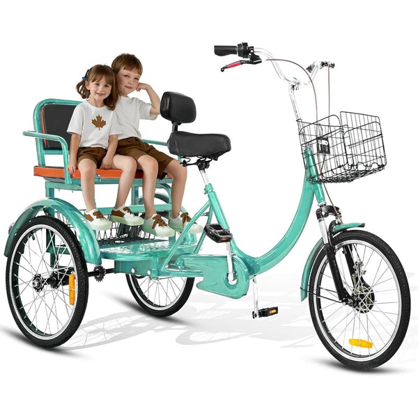 DEYGIA 20" Adult Tricycle with Rear Seats, 3-Wheel Bikes, Baskets, for Senior