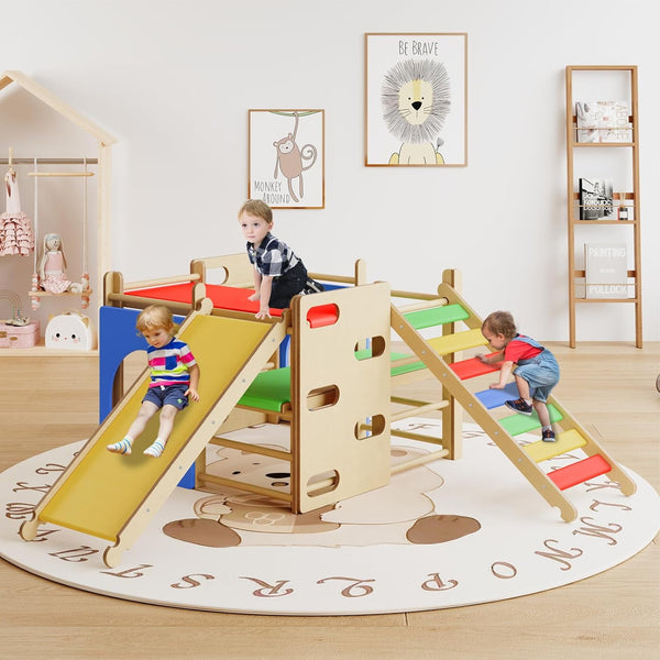 7-in-1 Indoor Jungle Gym, Wooden Montessori Indoor Playground for Kids 1-3