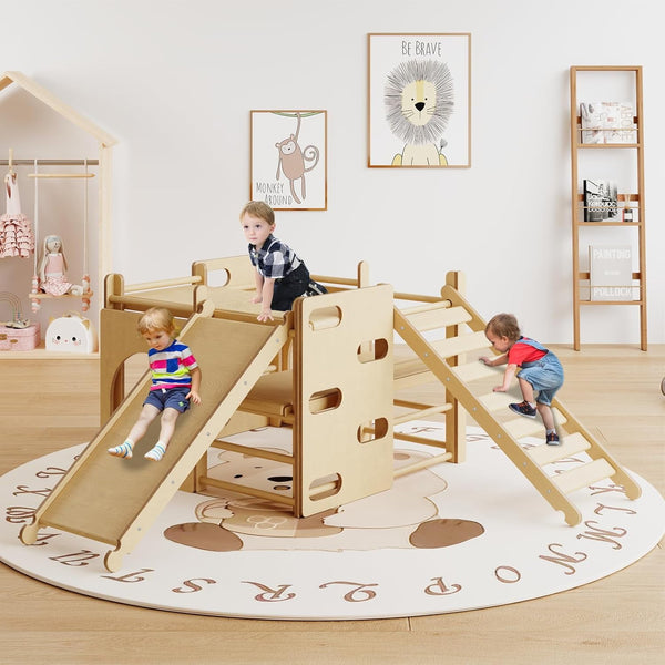 7-in-1 Indoor Jungle Gym, Wooden Montessori Indoor Playground for Kids 1-3