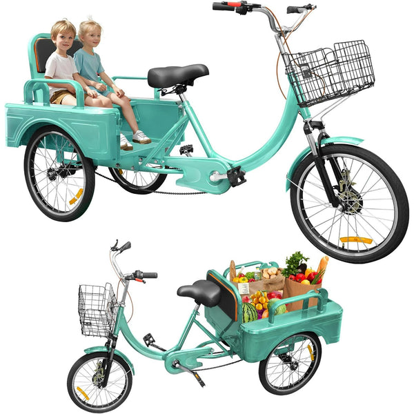 DEYGIA Adult Tricycle, 20 Inch 3-Wheel Bikes Carrying Passengers and Cargo, Trike for Adults with Front Baskets for Women, Seniors, Men, Low Step-Through Cruiser Bike for Cycling, Outing, Picnic