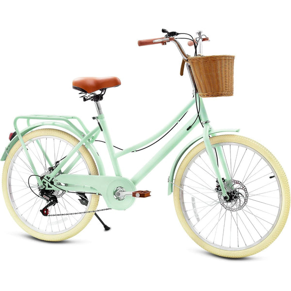 DEYGIA Kids Bike, 24 Inch 7-Speed Retro Cruiser Girl Bike, Kids Bicycles for Ages 6-15 Girls Youth with Rattan Basket, Dual-Disc Brake Carbon Steel Frame Lightweight Bicycle, Easy Assembly