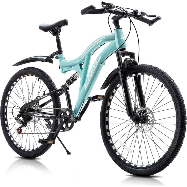 DEYGIA Mens Mountain Bike, 24 inch 7-Speed MTB Bicycle with Dual Full Suspension, High-Carbon Steel Frame, Double Disc Brake, Softail Mountain Bike for Adult Teenager Outdoor Adventurer
