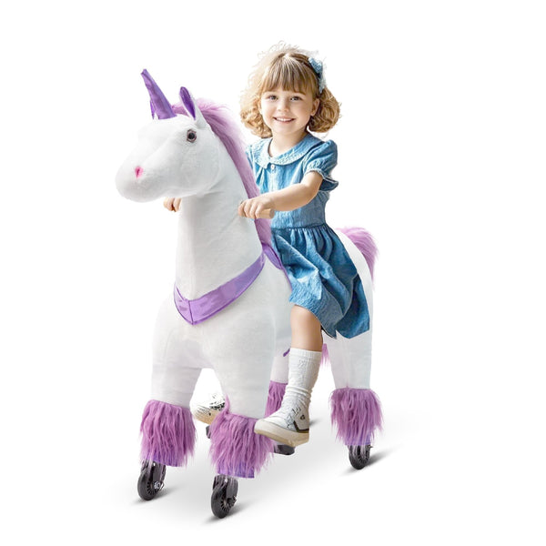 DEYGIA Ride on Unicorn Toys, Mechanical Cycle Walking Action Plush Animal, Max Load 165 lbs