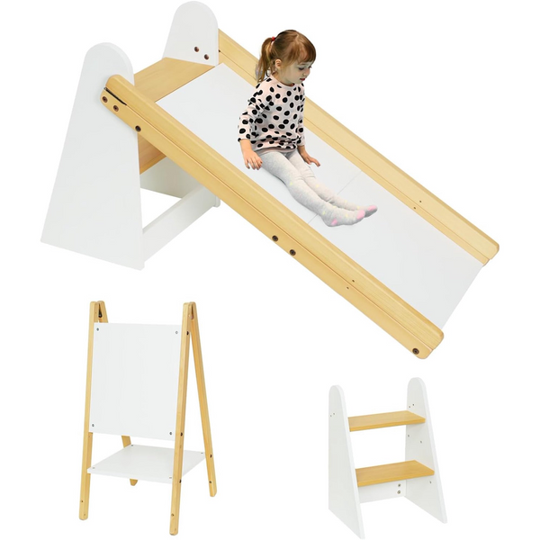 3 in 1 Wooden Slide for Kids - Convertible into Step Stools and Kids Easel, Toddler Slide Indoor, Detachable Wooden Kids Slide for Playroom