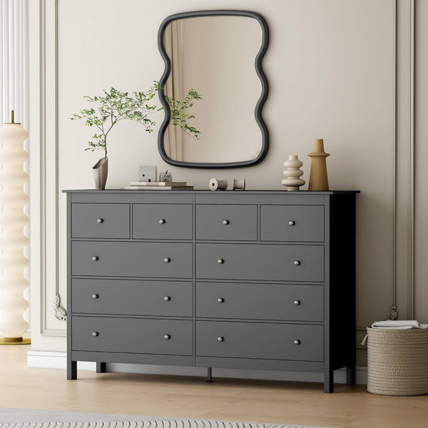 10 Drawer Dresser, 55" Modern White Dressers & Chests of Drawers, Adult 10 Drawers Wide Wood Dresser for Bedroom, Living Room