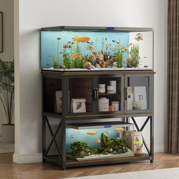 40 Gallon Fish Tank Stand with Power Outlets, Metal Aquarium Stand with 4 in 1 Storage Shelves for Accessories Storage, Reptile Tank Turtle Terrariums Table, 1060 LBS Capacity