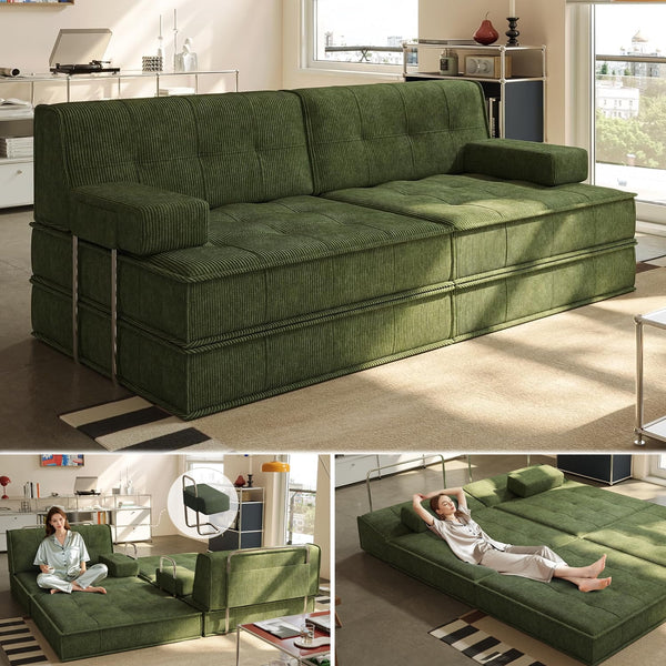 Pipleo 81.5" Convertible Sleeper Sofa Bed, Oversized Corduroy Futon Sofa Bed with Fixed-Shape Frame and 2 Pillows, Multi-Functional Sofa for Living Room