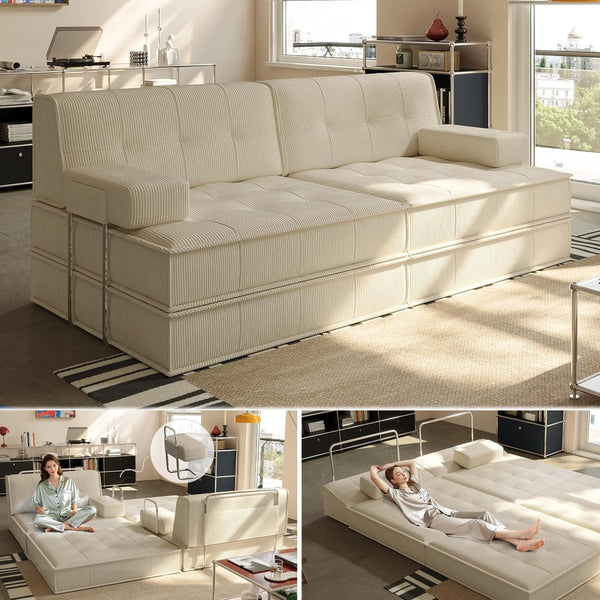 Pipleo 81.5" Convertible Sleeper Sofa Bed, Oversized Corduroy Futon Sofa Bed with Fixed-Shape Frame and 2 Pillows, Multi-Functional Sofa for Living Room