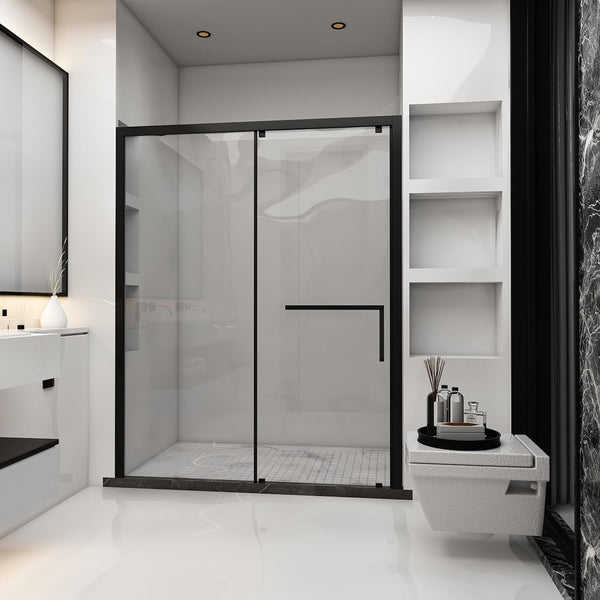 Sliding Shower Door, 59.05" W x 74.8" H Glass Shower Door, Watertight Cleaner Semi-Frameless Shower Door with Seal Strip Parts and Handle, Easy Glide Rollers, Reversible Installation