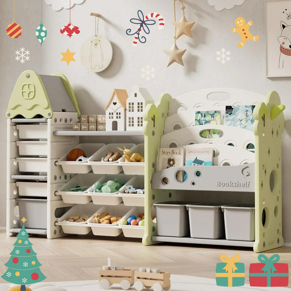 ICEELF Toy Storage Organizer with Collapsible Polyethylene Storage Baskets, Green