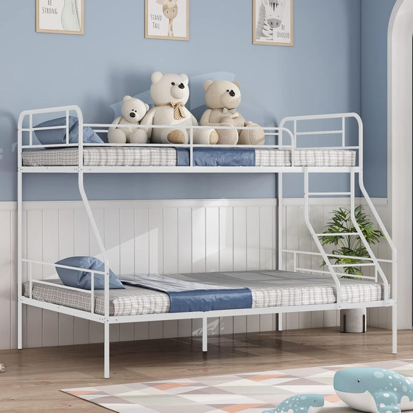Twin Over Full Bunk Bed Frame, Bunk Beds Twin Over Full with Guardrail & Ladder for Boys, Girls, Teens, Space-Saving, No Box Spring Needed, Noise Free