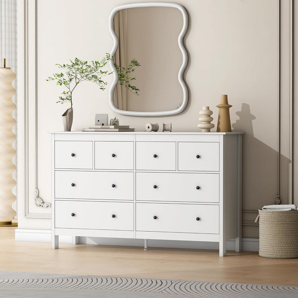 Pipleo 8-Drawer White Bedroom Dresser, 50-Inch