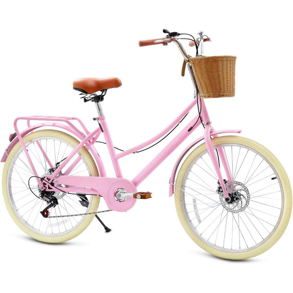 Kids Bike for Girls, Akaber 20 Inch Kids Bicycles for 6-15, 7-Speed Retro Cruiser with Rattan Basket, Lightweight Carbon Steel Frame, Dual Disc Brakes