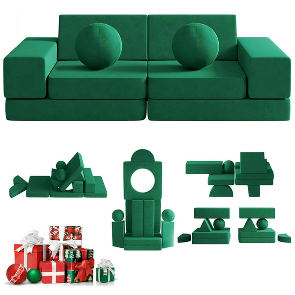 Kids Couch, 12PCS Toddler Couches Fold Out with 2 Balls and Tunnel, Modular Kids Couch for Playroom, Kids Sofa Play Couch for Kickball Game, Pitching Game, 30+ Creative Gameplay Couch for Kids