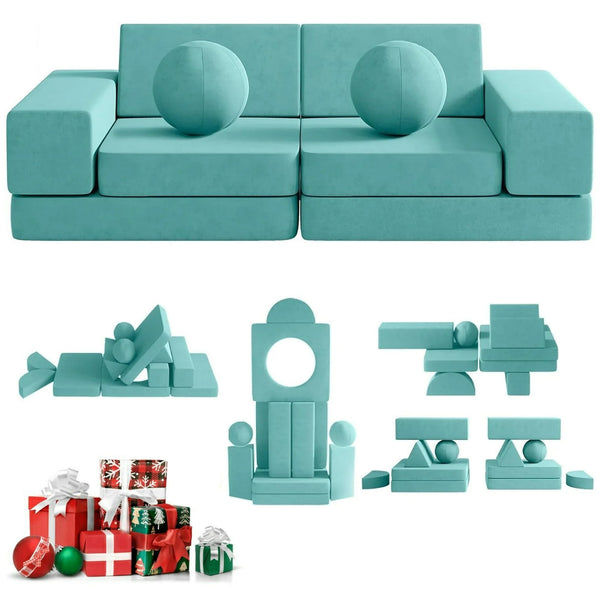 Kids Couch, 12PCS Toddler Couches Fold Out with 2 Balls and Tunnel, Modular Kids Couch for Playroom, Kids Sofa Play Couch for Kickball Game, Pitching Game, 30+ Creative Gameplay Couch for Kids