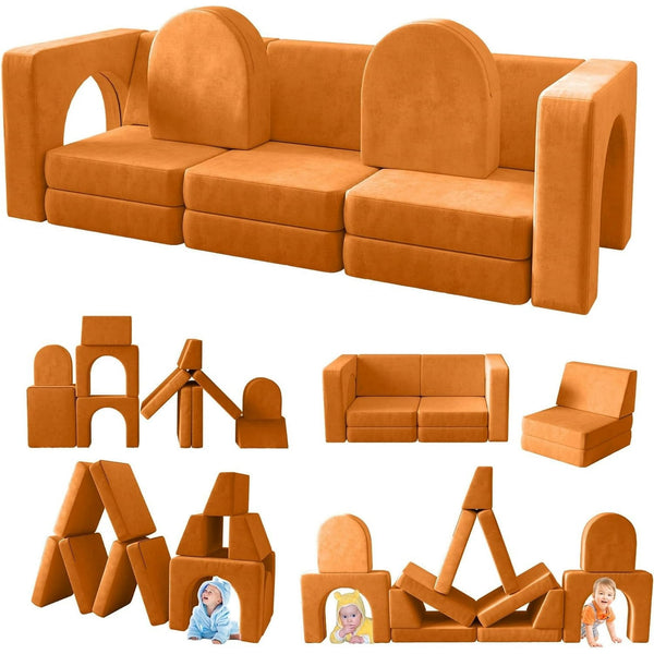 Wanan Toddler Couch, Modular Kids Sofa Foldable Loveseat with 2 Ottomans, Washable Cover, Navy