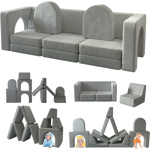 Wanan Toddler Couch, Modular Kids Sofa Foldable Loveseat with 2 Ottomans, Washable Cover, Navy