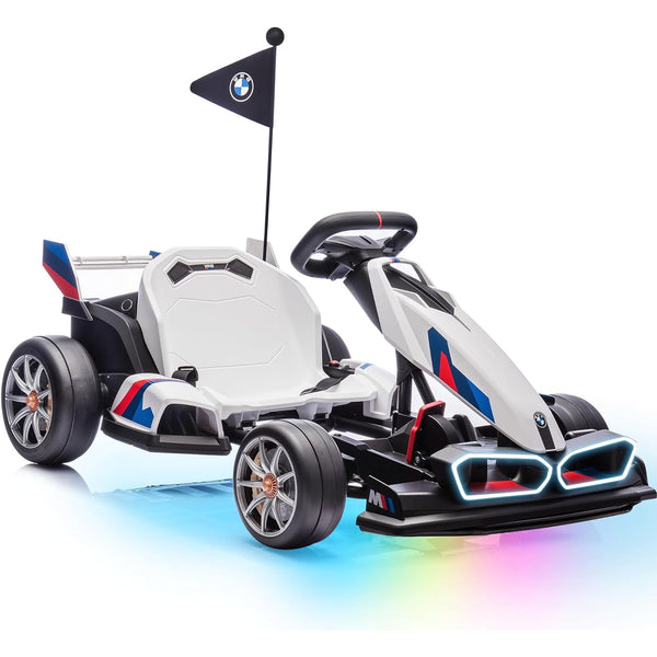 Licensed BMW Electric Go Kart for Kids 6-12, 24V 9AH Drift Kart, Dual 200W Motors, Adjustable Seat, Drift Mode, 2 Speed, LED Lights