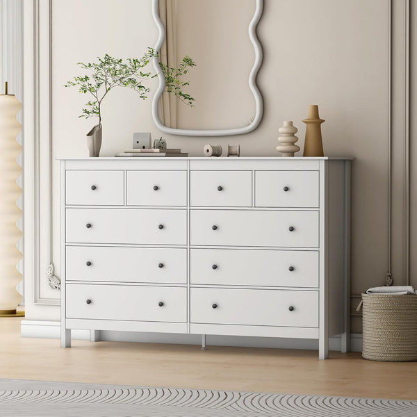 8 Drawer Dresser, 55" Modern White Dressers, Chest of Drawers, Wooden Wide Dresser for Bedroom, Living Room