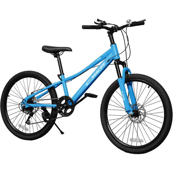Linor 24" Kids Mountain Bike for Kids 6-12, 7 Speeds Drivetrain Kids Bike, Girls Boys Bike with Suspension Fork, Dual-Disc Brake, Anti-Slip Butyl Tires, Blue