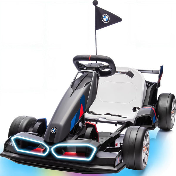 24V 9AH Electric Go Kart with Adjustable Seat,Licensed BMW 7.5 MPH Drift Kart for Kids Age 6-12, 2 * 200W Motors, Drift Mode and 2 Speed, Gray