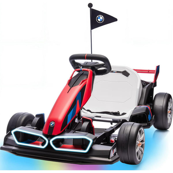 24V 9AH Electric Go Kart with Adjustable Seat,Licensed BMW 7.5 MPH Drift Kart for Kids Age 6-12, 2 * 200W Motors, Drift Mode and 2 Speed, Gray