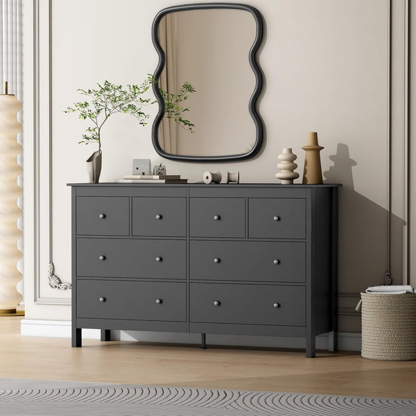 8 Drawer Dresser, 55" Modern White Dressers, Chest of Drawers, Wooden Wide Dresser for Bedroom, Living Room