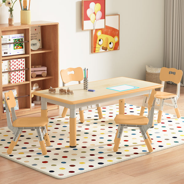 Height-Adjustable Versatile Kids Craft Square Table and 4 Chairs Set for Ages 2-10