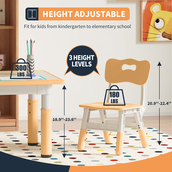 Height-Adjustable Versatile Kids Craft Square Table and 4 Chairs Set for Ages 2-10