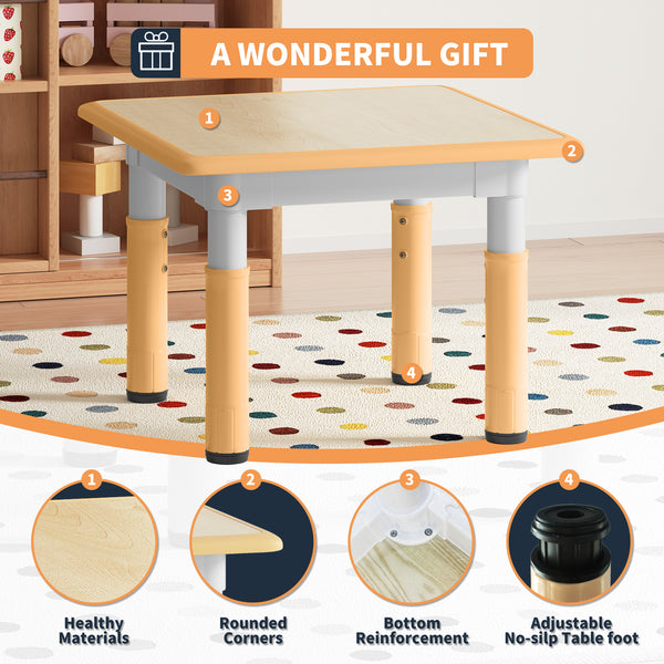 Height-Adjustable Versatile Kids Craft Square Table and 4 Chairs Set for Ages 2-10