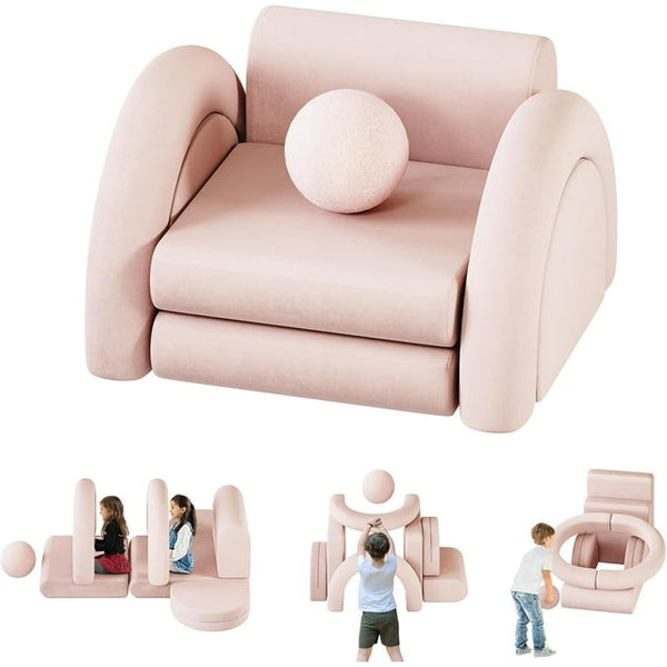 Modular Kids Play Couch, 8PCS Kids Couch with Balls and Tunnel, Wanan Kids Couch for Playroom and Bedroom, Kids Modular Couch for Playing, Creativing, Modular Couch Kids
