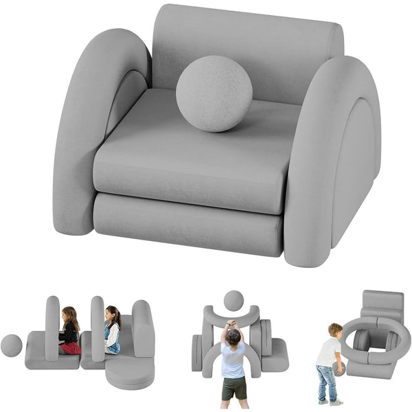Modular Kids Play Couch, 8PCS Kids Couch with Balls and Tunnel, Wanan Kids Couch for Playroom and Bedroom, Kids Modular Couch for Playing, Creativing, Modular Couch Kids