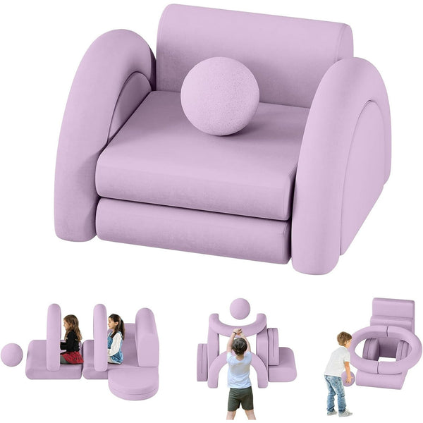 Modular Kids Play Couch, 8PCS Kids Couch with Balls and Tunnel, Wanan Kids Couch for Playroom and Bedroom, Kids Modular Couch for Playing, Creativing, Modular Couch Kids
