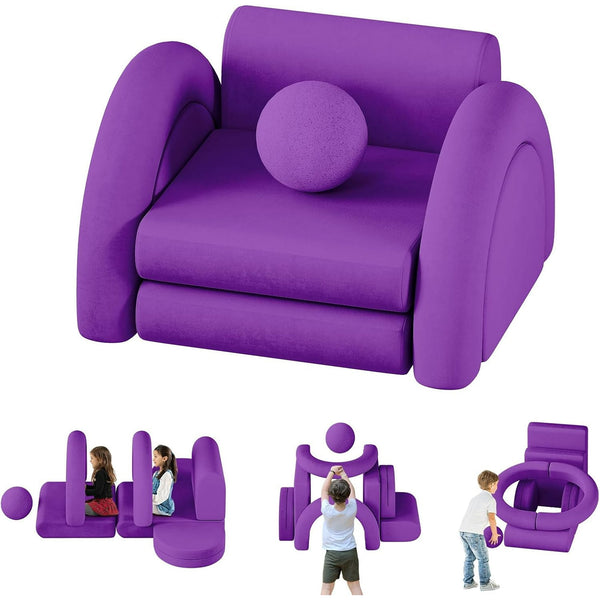 Modular Kids Play Couch, 8PCS Kids Couch with Balls and Tunnel, Wanan Kids Couch for Playroom and Bedroom, Kids Modular Couch for Playing, Creativing, Modular Couch Kids