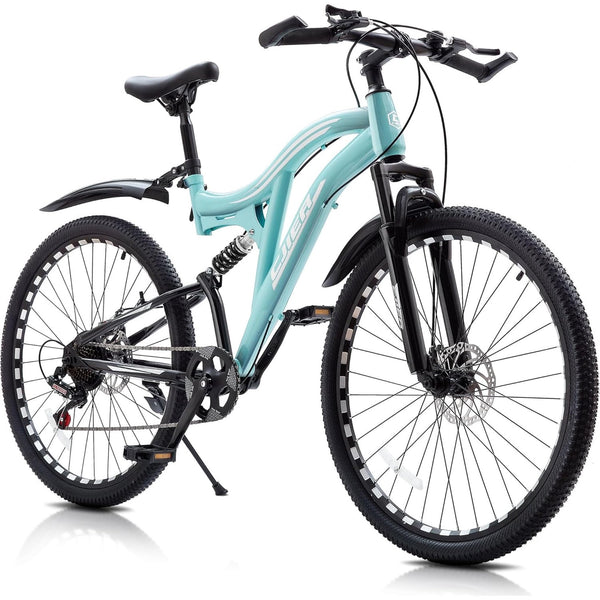 Mountain Bike for Adults, Akaber 24 Inch Full Dual Suspension MTB Bicycle, 7-Speed High-Carbon Steel Frame with Double Disc Brake, Softail Design for Men/Women Outdoor Trail Riding
