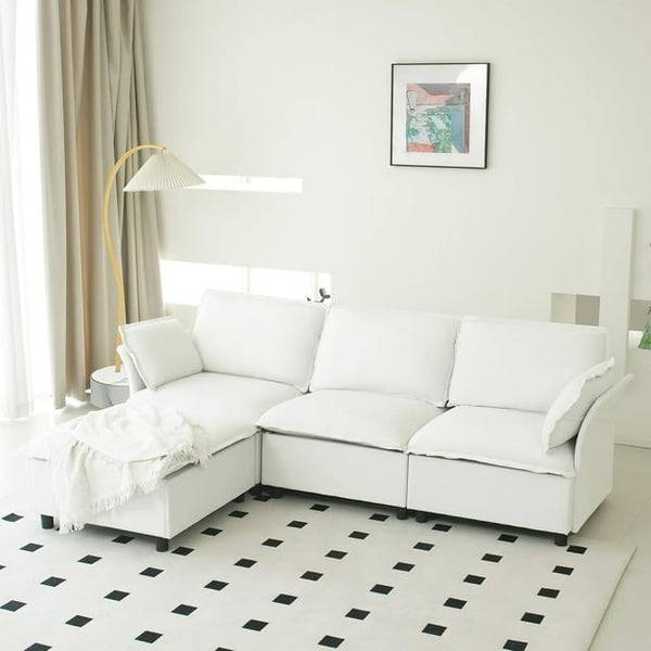 Pipleo 100" L-Shaped Cloud Sectional Sofa, Velvet Convertible Sofa Bed and Storage, Sectional Sofas